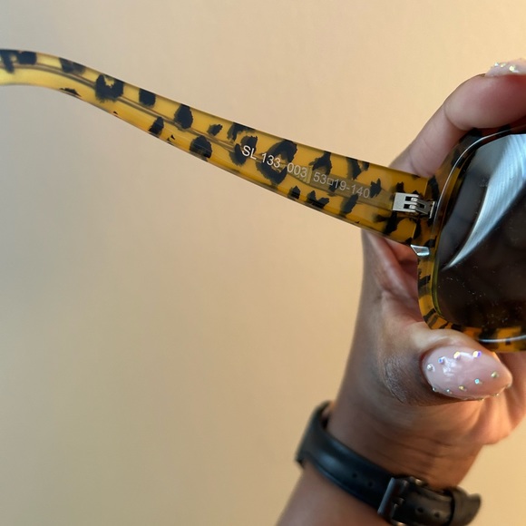 Saint Laurent Brown & Black Cheetah Tortoise Plastic Square Frame Sunglasses - Picture 13 of 13
